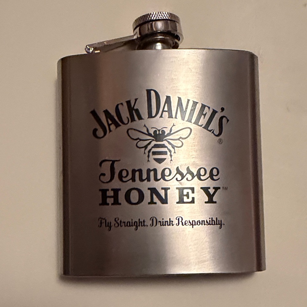 Jack Daniels Silver Flask with Black Logo